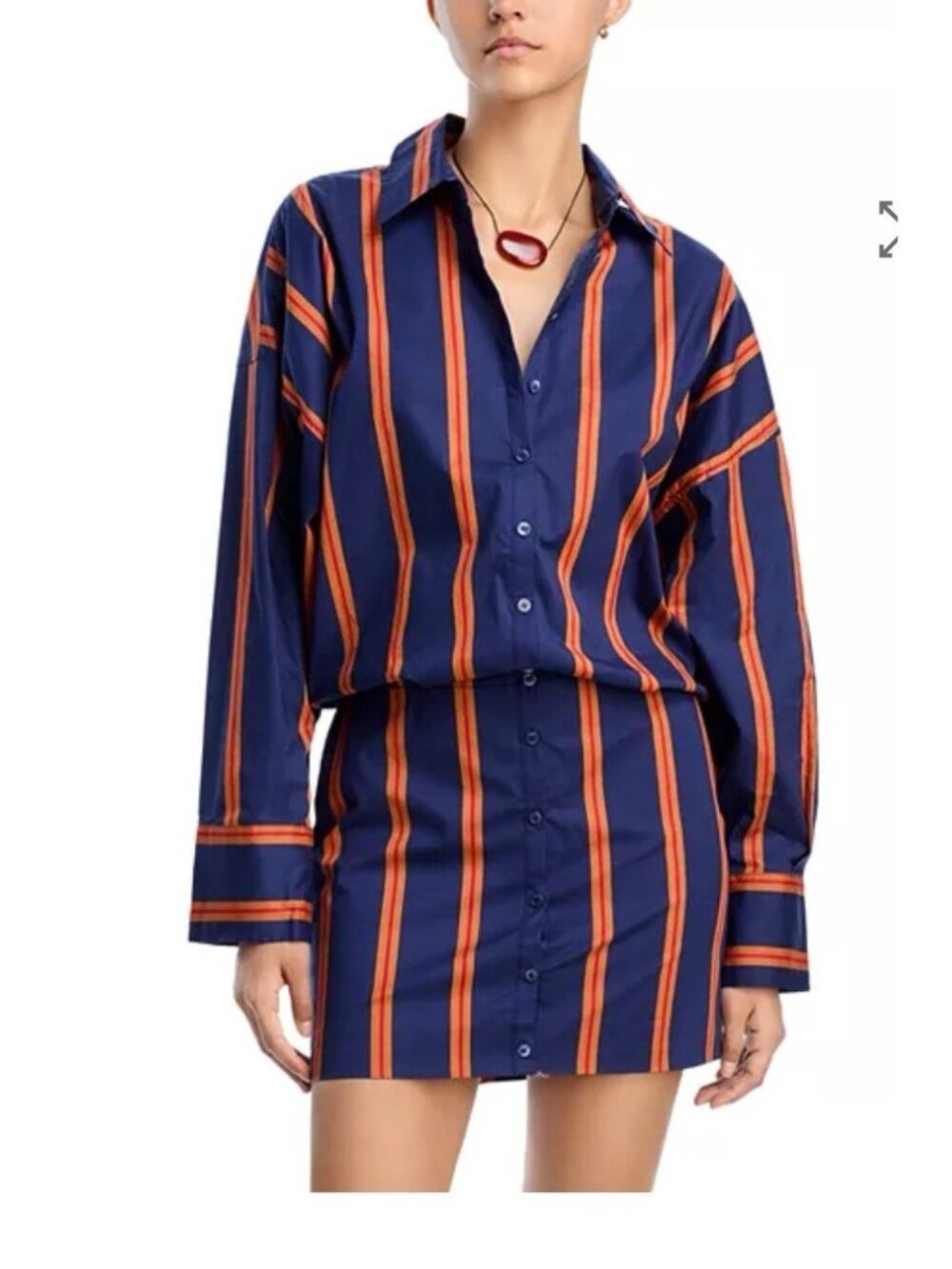 Staud Cynthia Mini Shirtdress Large Blue Orange Stripe Button Front Shirt Dress